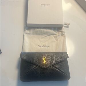 Saint Laurent Textured Black Clutch with Gold Logo